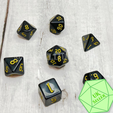 Classic Black Poly Dice Set With Yellow Numerals